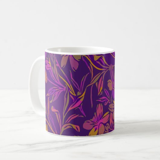 Botanisches feines Muster in dunklem Lila Kaffeetasse (Vorderseite Links)