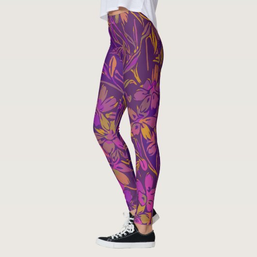Botanisches feines Muster in dunklem Lila Leggings (Links)