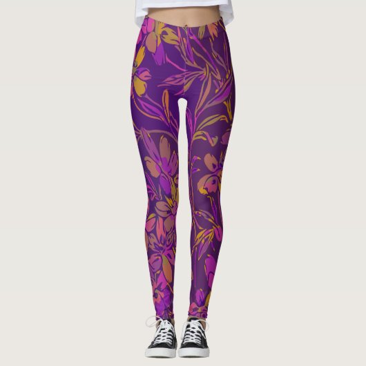 Botanisches feines Muster in dunklem Lila Leggings (Vorderseite)