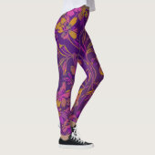Botanisches feines Muster in dunklem Lila Leggings (Rechts)