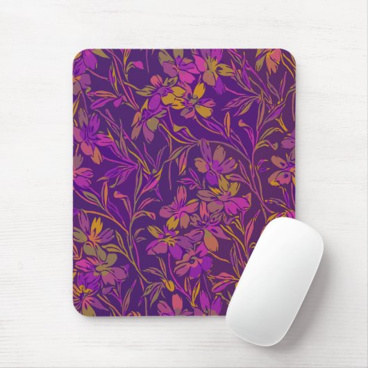 Botanisches feines Muster in dunklem Lila Mousepad (Mit Mouse)