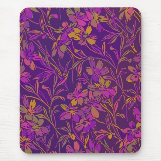 Botanisches feines Muster in dunklem Lila Mousepad (Vorne)