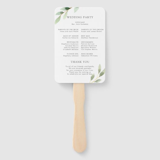 Botanisches Feuerwerk-Hochzeitsprogramm für Grünfo Fächer (Rückseite)