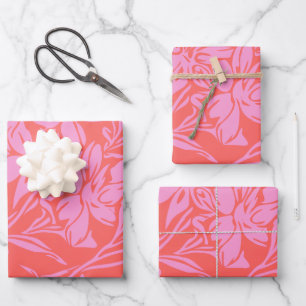 Botanisches Floral Boho Art Design in Rosa und Rot Geschenkpapier Set