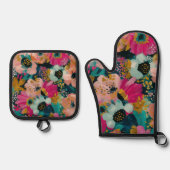 Botanisches Floral Ofenhandschuh & Topflappen-Set (Vorderseite)