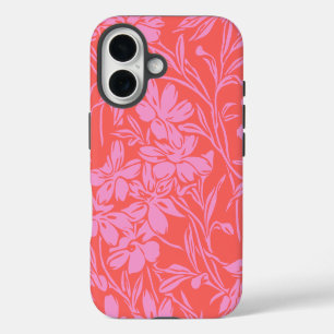 Botanisches florales Boho Art Design in Rosa und R iPhone 16 Hülle