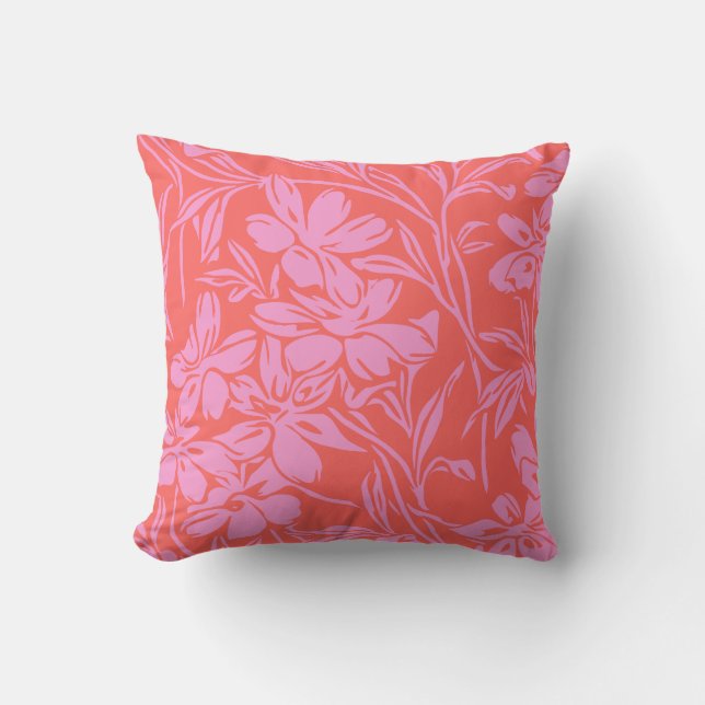 Botanisches florales Boho Art Design in Rosa und R Kissen (Vorderseite)