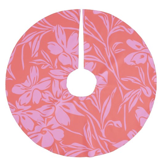 Botanisches florales Boho Art Design in Rosa und R Polyester Weihnachtsbaumdecke (Vorderseite)