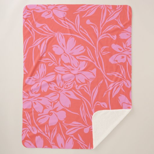 Botanisches florales Boho Art Design in Rosa und R Sherpadecke (Vorderseite)