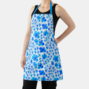 Botanisches Florales in Tiefblau und Weiß Schürze