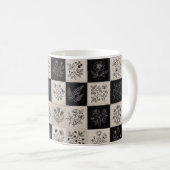 Botanisches florales Leder-Optik-Patchwork gestick Kaffeetasse (VorderseiteRechts)