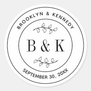 Botanisches florales Monogramm Hochzeitspaar Name Runder Aufkleber