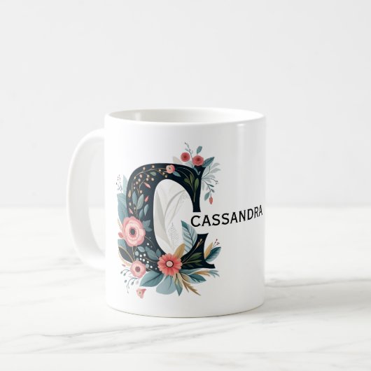 Botanisches florales Monogramm Letter C personalis Kaffeetasse (Vorderseite Links)