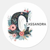 Botanisches florales Monogramm Letter C personalis Runder Aufkleber (Vorderseite)