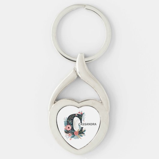 Botanisches florales Monogramm Letter C personalis Schlüsselanhänger (Vorderseite)