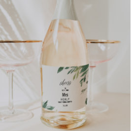 Botanisches Foliage-Brautparty Schaumweinetikett