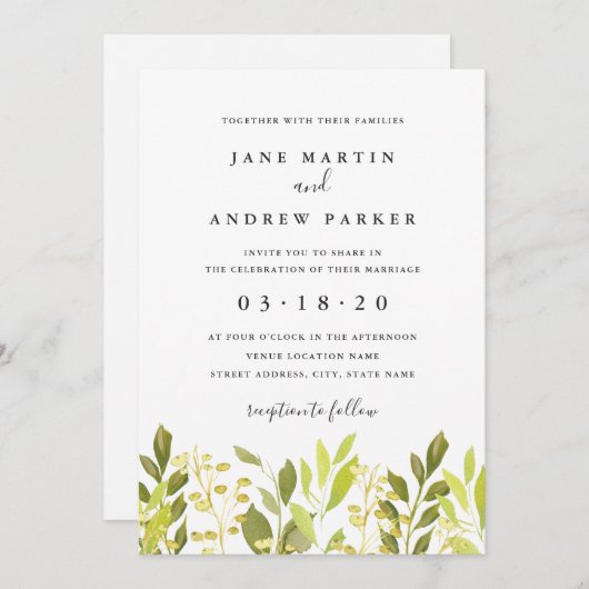 Botanisches Foliage Grüne Hochzeit Einladung (Vorne/Hinten)