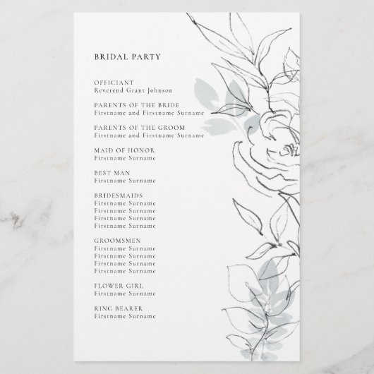 Botanisches Foliage Sketch-Zeremonie-Programm (Rückseite)