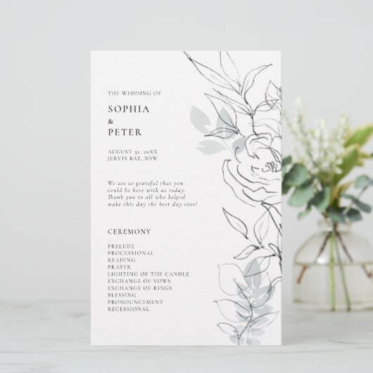 Botanisches Foliage Sketch-Zeremonie-Programm (Stehend Vorderseite)