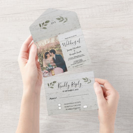 Botanisches Foto aus rustikalem Holz All In One Einladung (Abreißen)