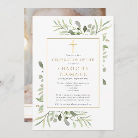 Botanisches Foto Beerdigung des Lebens Einladung (Vorne/Hinten)