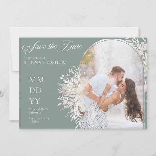 Botanisches Foto Blattgrab grün Save The Date (Vorderseite)