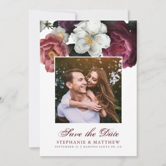 Botanisches Foto Burgund Blush Save The Date (Vorderseite)