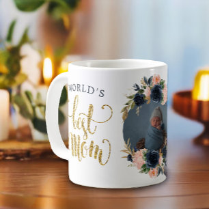 Botanisches Foto der Weltbesten Mama-Navy Pink Flo Kaffeetasse