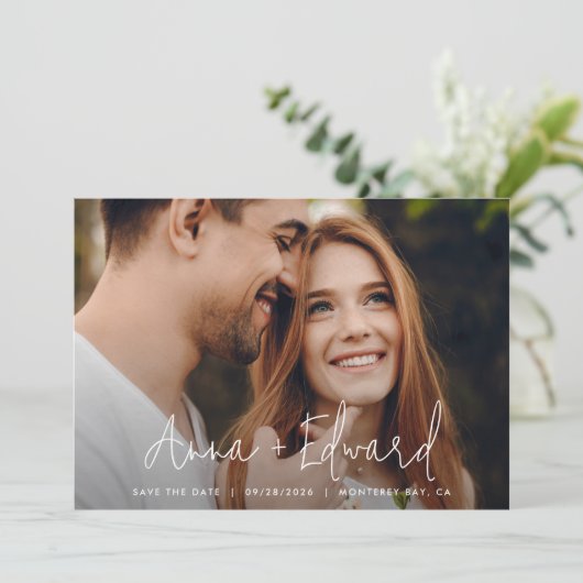 Botanisches Foto Hochzeitwasserfarbe Save The Date (Stehend Vorderseite)