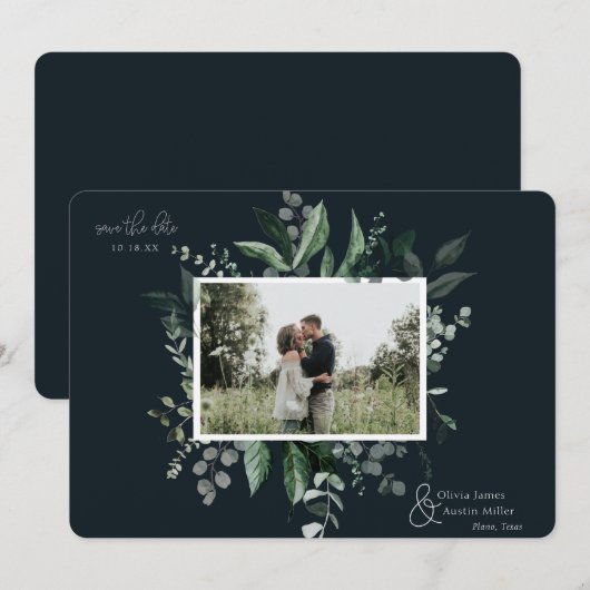 Botanisches Foto mit Blattgrün Save the Date (Vorne/Hinten)