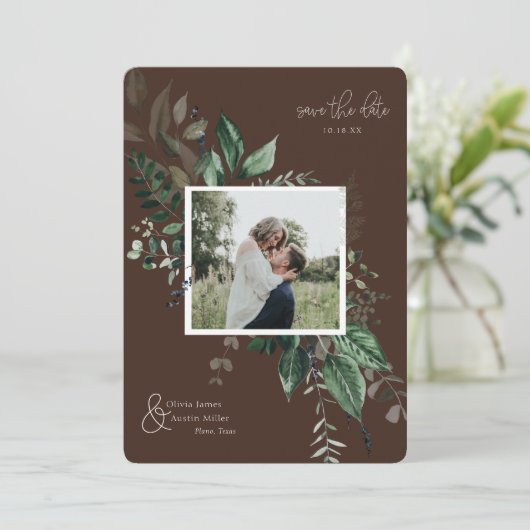 Botanisches Foto mit Blattgrün Save the Date (Stehend Vorderseite)