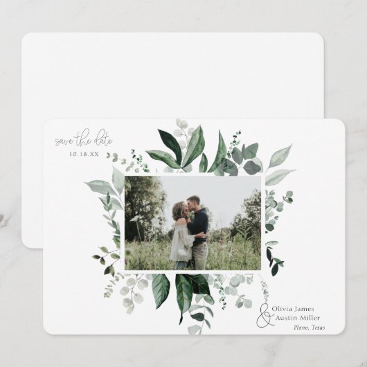 Botanisches Foto mit Blattgrün Save the Date (Vorne/Hinten)