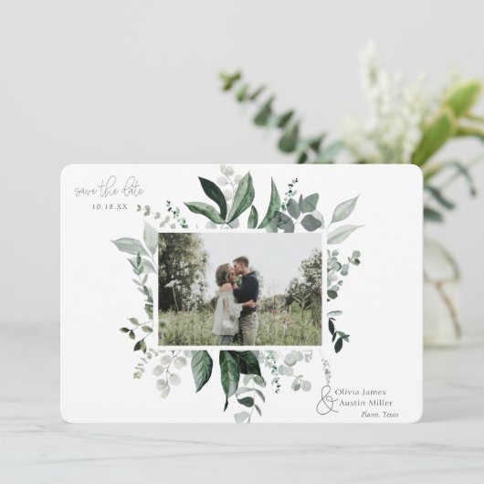 Botanisches Foto mit Blattgrün Save the Date (Stehend Vorderseite)
