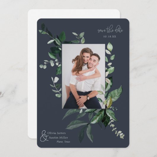 Botanisches Foto mit Blattgrün Save the Date (Vorne/Hinten)