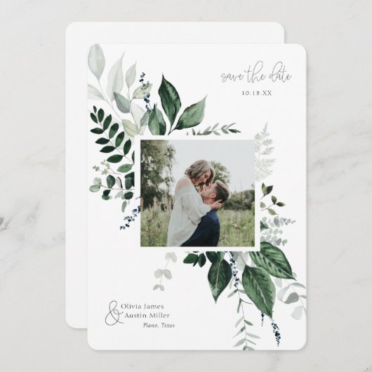 Botanisches Foto mit Blattgrün Save the Date (Vorne/Hinten)
