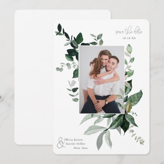 Botanisches Foto mit Blattgrün Save the Date (Vorne/Hinten)