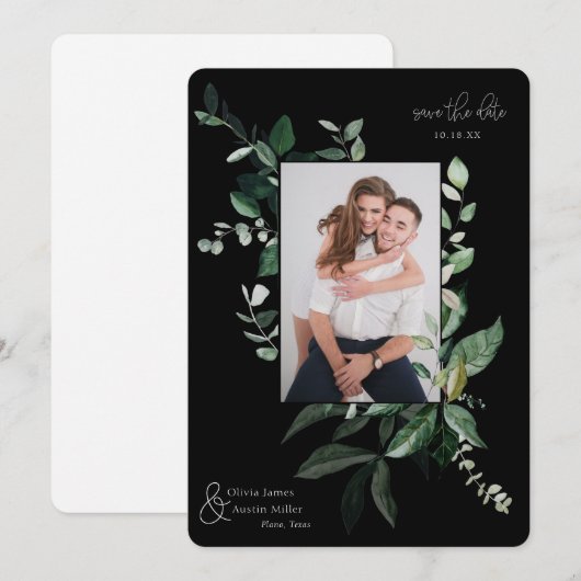 Botanisches Foto mit Blattgrün Save the Date (Vorne/Hinten)