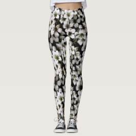 Botanisches Foto mit Blumenmuster Weiße Blume Leggings
