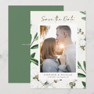 Botanisches Foto mit weißen Vintage-Blumen Save The Date