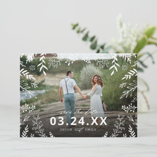 Botanisches Foto-Overlay Save the Date (Stehend Vorderseite)