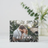 Botanisches Foto-Overlay Save the Date Ankündigungspostkarte (Stehend Vorderseite)