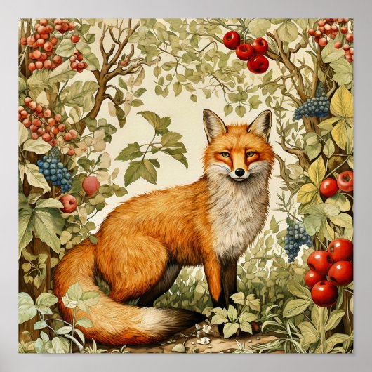 Botanisches Fox Woodland Art Poster (Vorne)