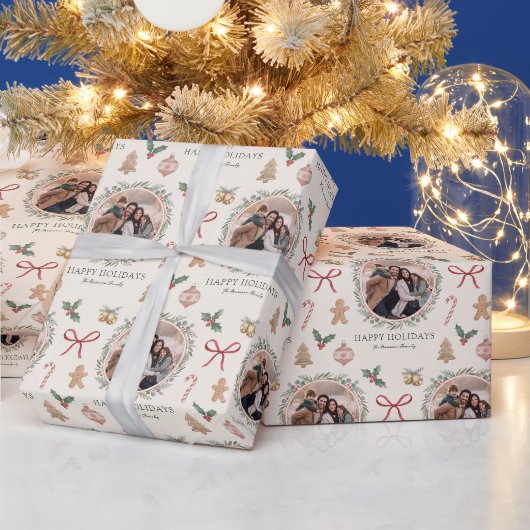 Botanisches Frohe Feiertage Foto Geschenkpapier (Feiertage)