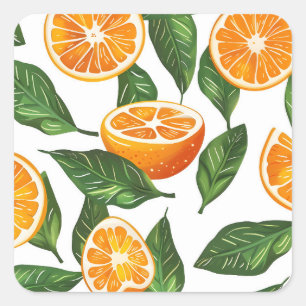 Botanisches Fruchtorange Citrus Nahtloses Muster Quadratischer Aufkleber