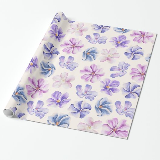 Botanisches Frühling Rosa und violette Blumen Geschenkpapier (Ungerollt)