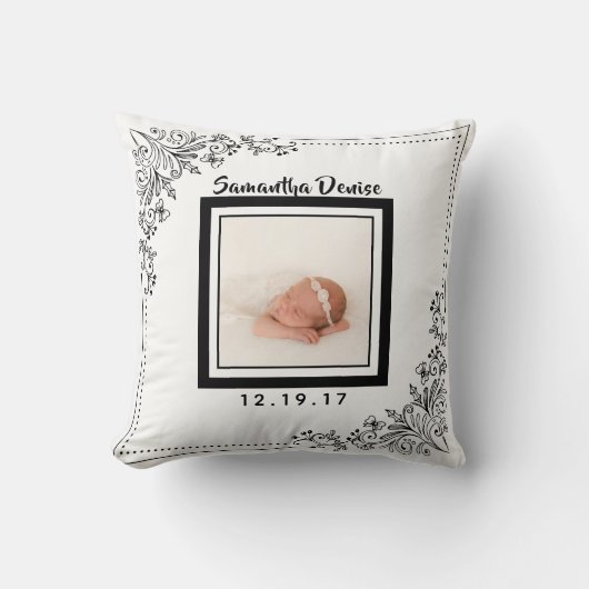 Botanisches Geburts-Mitteilungs-Foto-Kinderzimmer Kissen (Vorderseite)