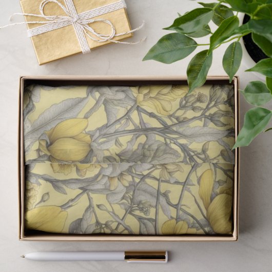 Botanisches gelbes Blumenmuster Seidenpapier (Geschenk)