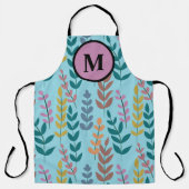 Botanisches Gelbgraues Orangenrosa Monogramm Schürze (Vorderseite)
