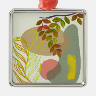 Botanisches Gelbgrün Ornament Aus Metall