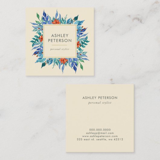 Botanisches Gemälde mit Blumen Moderne Quadratische Visitenkarte (Vorne/Hinten)